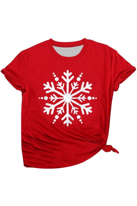 Women's Snowflake Graphic Crew Neck T-Shirt Short-Sleeve Heather Blue Casual Tee Winter Holiday & Daily Wear Top