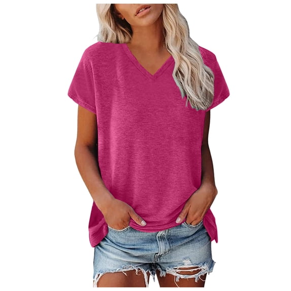 XIAONU Women's Soft Casual V Neck Tshirt Loose Fit Short Sleeve Pullover Top Comfortable Simple Daily Wear Tee