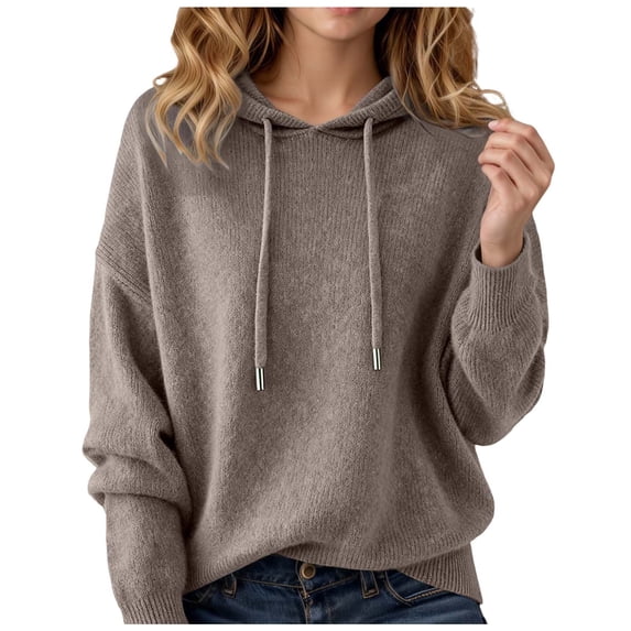XIAONU Women's Soft Hoodies Oversized Long Sleeve Hooded Drawstring Knit Pullover Top Warm Casual Everyday Hoodie
