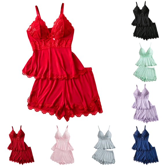 XIAONU Women's Soft Spaghetti Strap Pajama Set Breathable Relaxed Fit Summer Casual Sleepwear