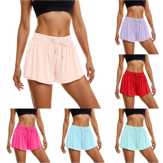 XIAONU Women's Solid Athletic Shorts Elastic Waist Drawstring Side Pockets Shorts