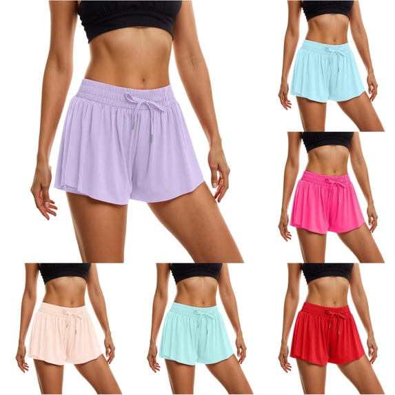 XIAONU Women's Solid Athletic Shorts Elastic Waist Drawstring Side Pockets Shorts