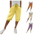 thumbnail image 1 of XIAONU Women's Solid Capri Pants Drawstring Waist Rolled Side Pockets Trousers, 1 of 5