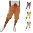 thumbnail image 1 of XIAONU Women's Solid Capri Pants Drawstring Waist Rolled Side Pockets Trousers, 1 of 6