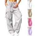 thumbnail image 1 of XIAONU Men's Solid Cargo Pants Elastic Drawstring Waist Toggle Side Pockets Long Trousers, 1 of 6