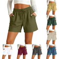 thumbnail image 1 of XIAONU Women's Solid Casual Shorts Drawstring Waist Side Pockets Shorts, 1 of 5