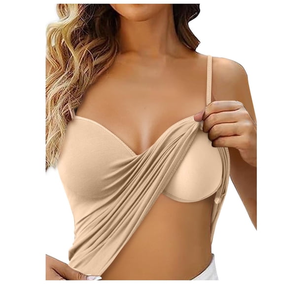 XIAONU Women's Solid Color Camisoles Built In Bra Spaghetti Strap V Neck Tops Buttery Soft Seamless Everyday Layering Tank Tops
