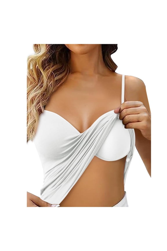 Women's Solid Color Camisoles Built In Bra Spaghetti Strap V Neck Tops Buttery Soft Seamless Everyday Layering Tank Tops