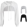 thumbnail image 1 of XIAONU Women's Solid Cropped Hooded Sweatshirt Drawstring Long Sleeve Streetwear Crop Top, 1 of 5