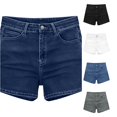 thumbnail image 1 of XIAONU Women's Solid Denim Shorts Button Closure Side Pockets Shorts, 1 of 3