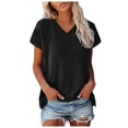 thumbnail image 1 of XIAONU Women's Solid Dolman Sleeve T-Shirt Loose Fit Short Sleeve V Neck Pullover Tee Soft Minimal Daily Top, 1 of 7