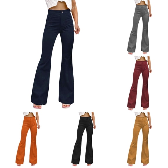 XIAONU Women's Solid Flare Pants High Waist Slim Fit Pants