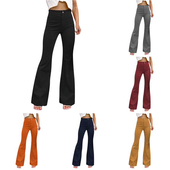 XIAONU Women's Solid Flare Pants High Waist Slim Fit Pants