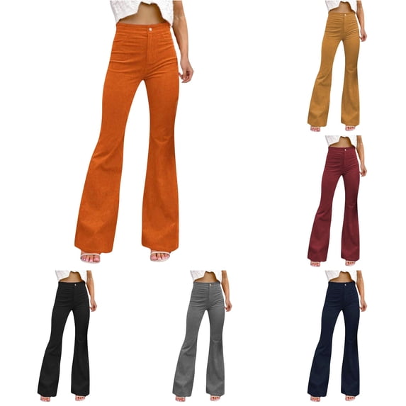 XIAONU Women's Solid Flare Pants High Waist Slim Fit Pants