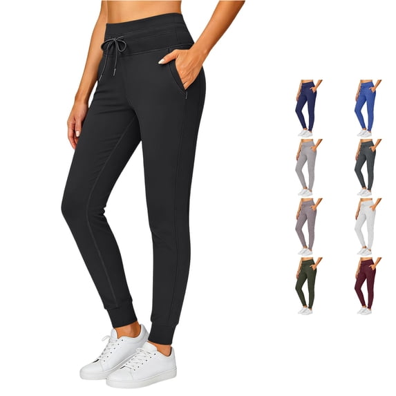 XIAONU Women's Solid Jogger Pants Drawstring Waist Side Pockets Ankle Sport Trousers