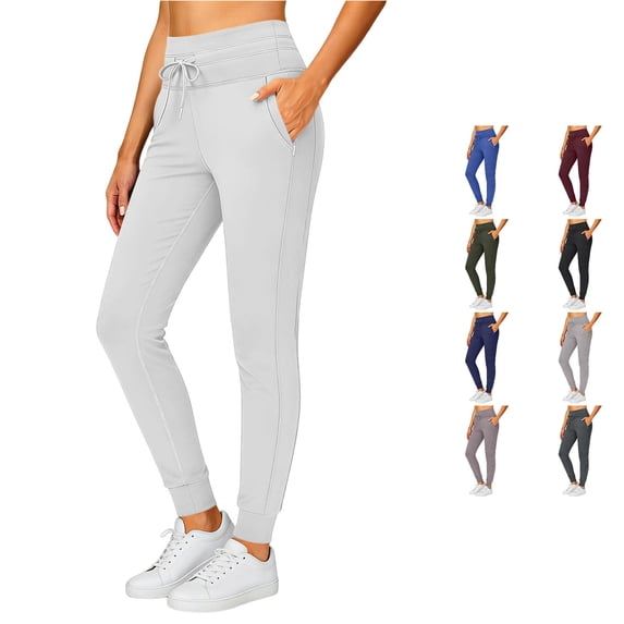XIAONU Women's Solid Jogger Pants Drawstring Waist Side Pockets Ankle Sport Trousers