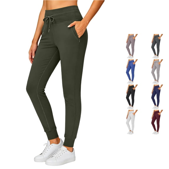 XIAONU Women's Solid Jogger Pants Drawstring Waist Side Pockets Ankle Sport Trousers