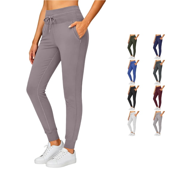 XIAONU Women's Solid Jogger Pants Drawstring Waist Side Pockets Ankle Sport Trousers