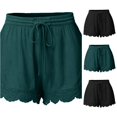 thumbnail image 1 of XIAONU Women's Solid Lace Shorts Drawstring Waist Side Pockets Shorts, 1 of 7