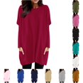 thumbnail image 1 of XIAONU Women's Solid Oversized Long Sleeve Top Crew Neck Loose Fit Pocket Daily Tees, 1 of 5