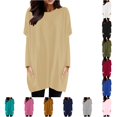 thumbnail image 1 of XIAONU Women's Solid Oversized Long Sleeve Top Crew Neck Loose Fit Pocket Daily Tees, 1 of 5