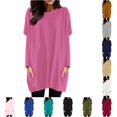 thumbnail image 1 of XIAONU Women's Solid Oversized Long Sleeve Top Crew Neck Loose Fit Pocket Daily Tees, 1 of 5