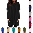 thumbnail image 1 of XIAONU Women's Solid Oversized Long Sleeve Top Crew Neck Loose Fit Pocket Daily Tees, 1 of 5
