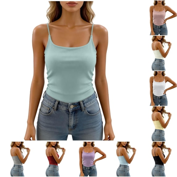 XIAONU Women's Spaghetti Strap Cami Tank Slim Fit V Neck Basic Sleeveless Top