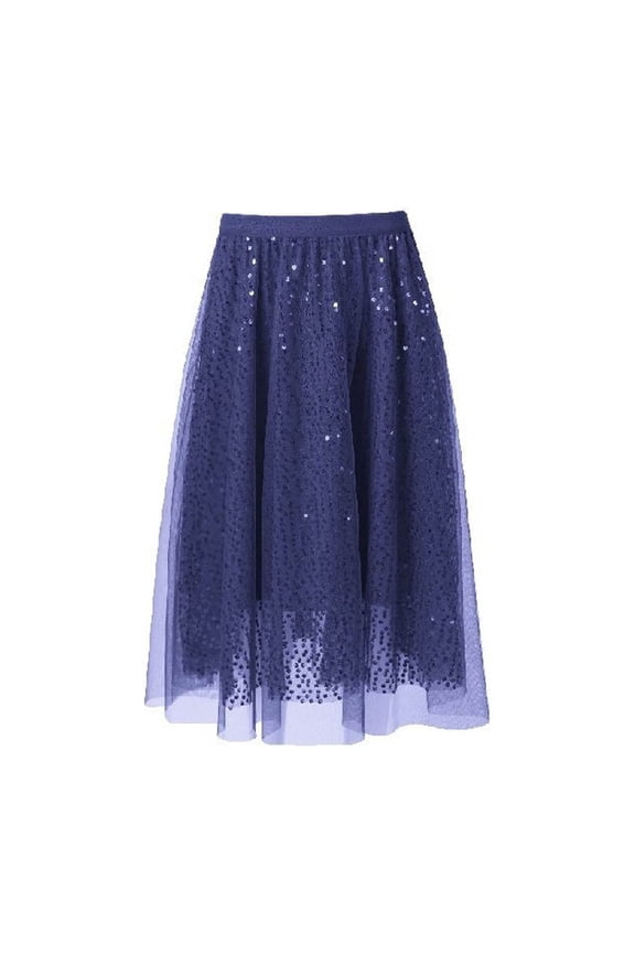 Women's Sparkly Tulle Skirt A-Line Sequin Embellished Midi Skirt Flowy Partywear Evening Skirt