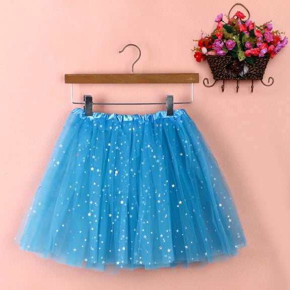 XIAONU Women's Star-Sequin Tulle Mini Skirt Elastic Waist Fluffy Skirt Sparkly Playful Party Wear