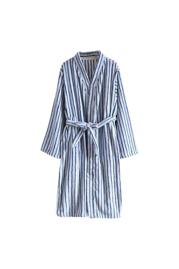 Women’s Striped Tie-Front Bathrobe Long-Sleeve Soft Cozy Lightweight Bedtime Robe