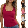 thumbnail image 1 of XIAONU Women's Studded Trim Square Neck Ribbed Tank Slim Fit Sleeveless Street Casual Cami, 1 of 5