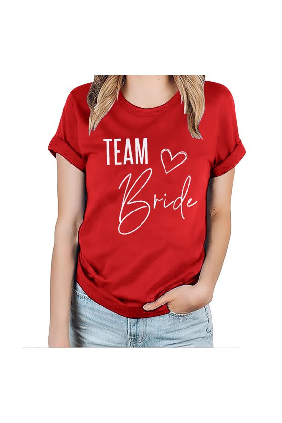 Women's Team Bride Letter Graphic T-Shirt Regular Fit Short Sleeve Crew Neck Pullover Tee Soft Casual Bridal Top