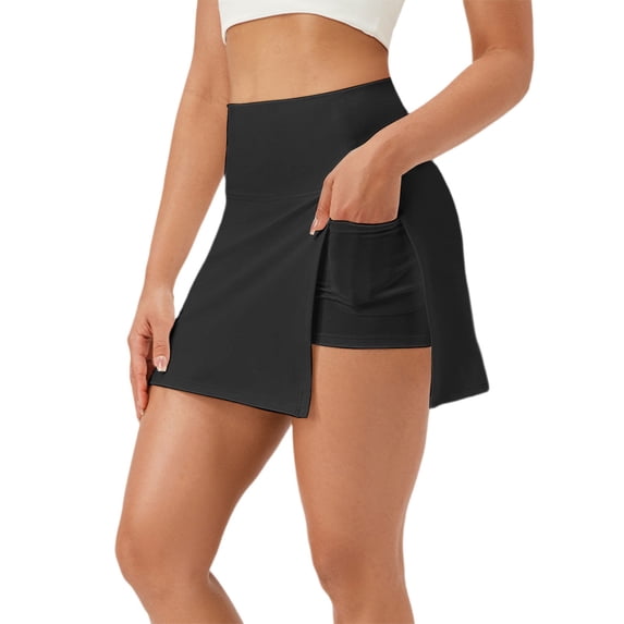 XIAONU Women's Tennis Skort Split Hem High Waist Mini Skort Stretchy Active Golf Workout Skort