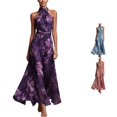 thumbnail image 1 of XIAONU Women's Tie Halter Floral Maxi Dress Ruched Waist Flowy Dresses Spring Bridesmaid Party Gown, 1 of 7