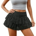 thumbnail image 1 of XIAONU Women's Tiered Lace Mini Skirt Ruched High-Waist Skirt Elegant Playful Party Night Wear, 1 of 3