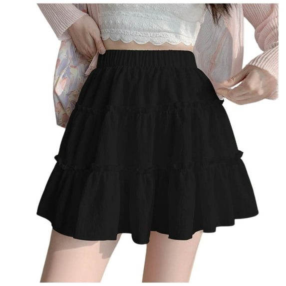 XIAONU Women's Tiered Ruffle Mini Skirt Elastic High-Waisted A-Line Skirt Sweet Casual Daily Party Skirts