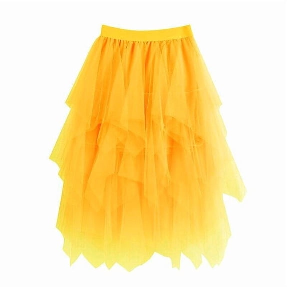 XIAONU Women's Tiered Tulle Midi Skirt Elastic High-Waisted Asymmetrical Skirt Bold Gothic Prom Party Skirts