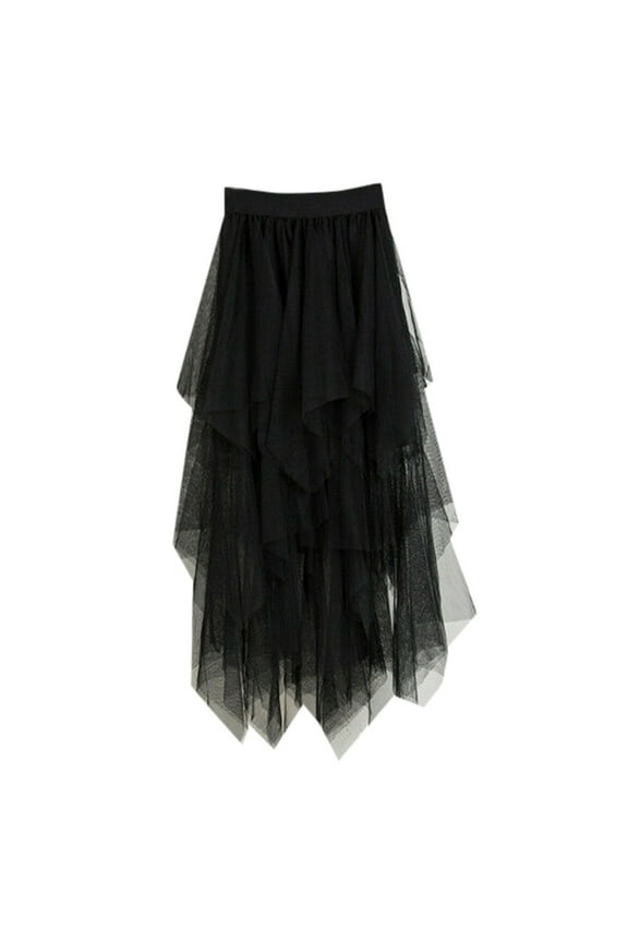 Women's Tiered Tulle Skirt Vintage Asymmetric Layered Skirts Gothic Party Daily Wear Skirt