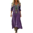 thumbnail image 1 of XIAONU Women's Tribal Embroidery Print Maxi Dress V Neck Long Sleeve Loose Casual Gown, 1 of 4
