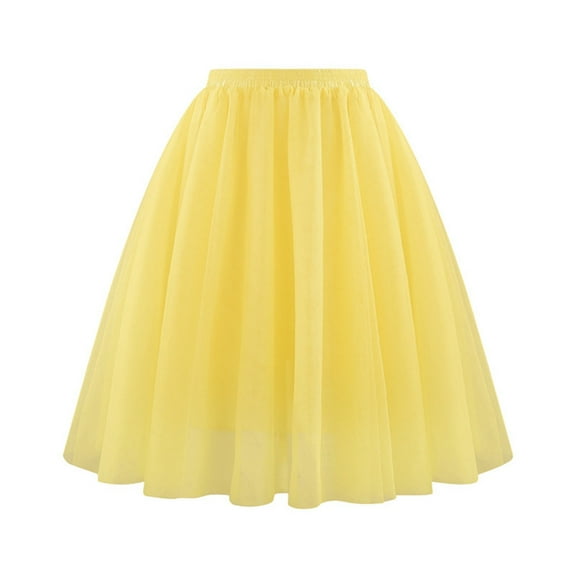 XIAONU Women's Tulle Flared Midi Skirt Elastic Waist Sheer Trim Skirt Airy Romantic Party Evening Wear
