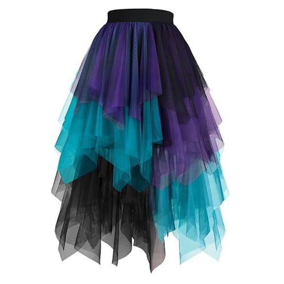 XIAONU Women's Tulle Midi Skirt Asymmetrical Layered Tutu Skirt Flowy Edgy Event Skirts