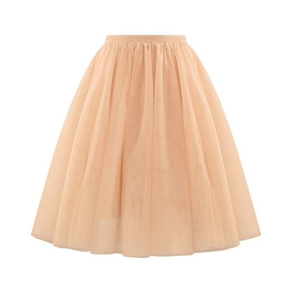 XIAONU Women's Tulle Midi Skirt Elastic High-Waisted Layered Skirt Elegant Gothic Prom Party Skirts