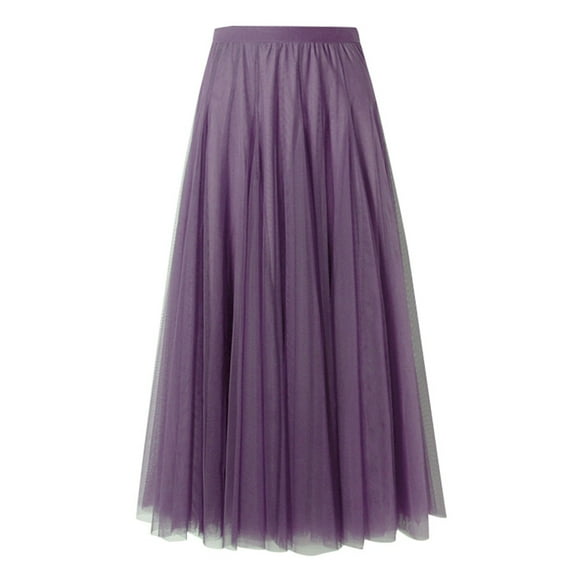 XIAONU Women's Tulle Midi Skirt Mesh Flowy Voluminous Skirts Elegant Evening Wedding Trendy Skirt