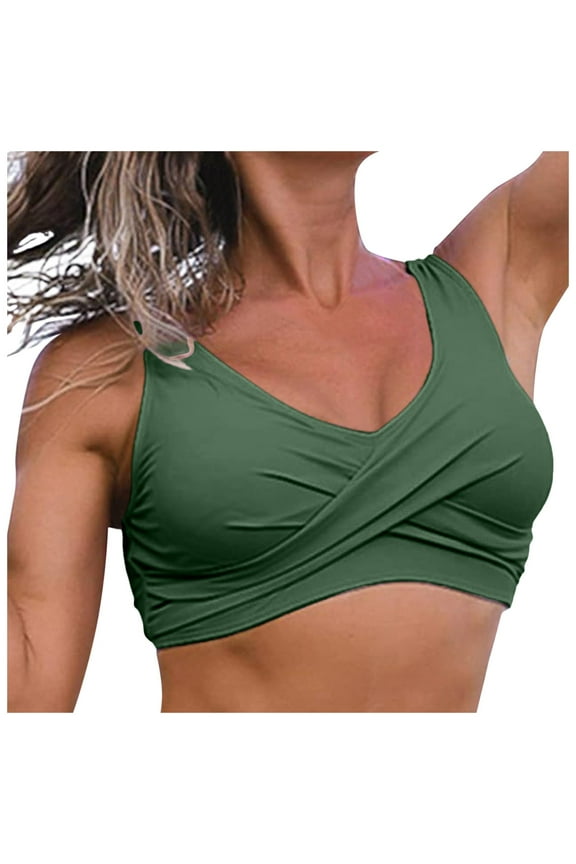 Women's Twist Front Swimsuit Sleeveless V Neck Bikini Top Smooth Athletic Swimwear