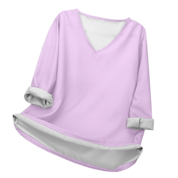 XIAONU Women's V-Neck Long Sleeve Shirt Loose Fit Short Sleeves Casual Tees Daily Wear All Season Comfort Top