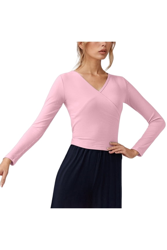 Women's V Neck Long Sleeve Wrap Tie T-Shirt Casual Daily Wear Dance Leisure Activities