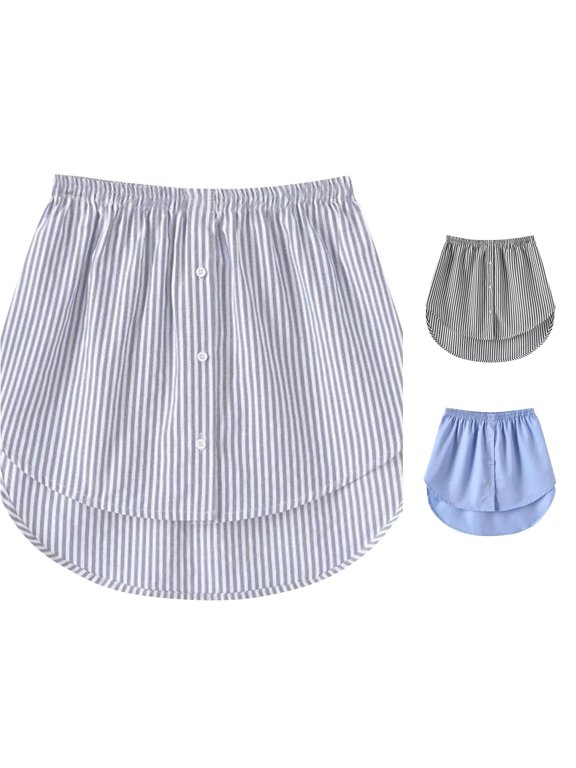 Women's Vertical Stripe High Low Skirt Elastic Waist Button Front Hem Bottom
