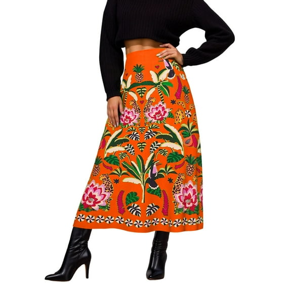 XIAONU Women's Vibrant Maxi Skirts High Waist Printed Skirt Soft Bold Skirt For Daily Wear Party Vacation