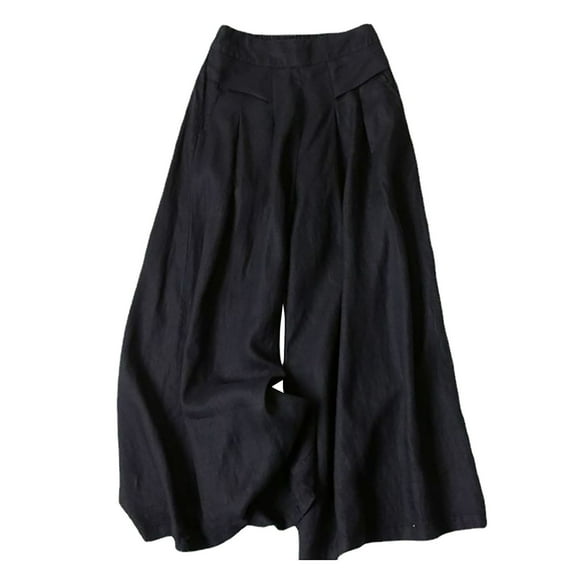 XIAONU Women's Wide Leg Culottes High Waist Pleated Trousers Breathable Casual Daily Pants Black